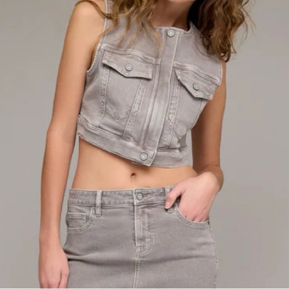 Hidden Los Angeles Cropped Denim Vest NWT Medium Gray - Picture 2 of 6